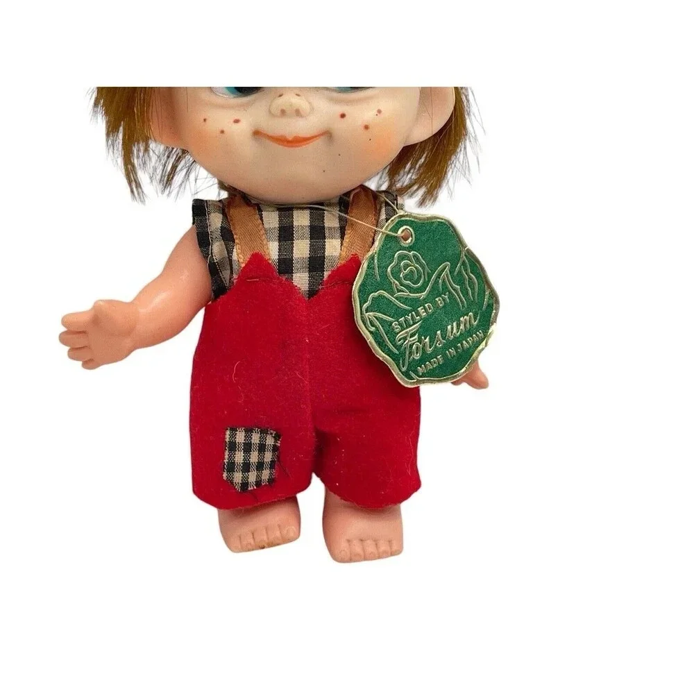 Vintage Forsum 6'' Big Eyes Redhead Freckles Rubber Doll Japan 1960s Boy Red Tag